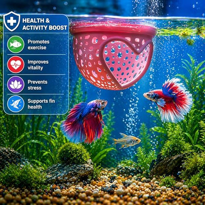 Heart Pink Floating Betta Tunnel with Strong Suction Cup, Floating Betta Enrichment Toys, Aquarium Betta Hammock, Promote Excercise & Stress Relief, Betta Fish Tank Decor Accessories