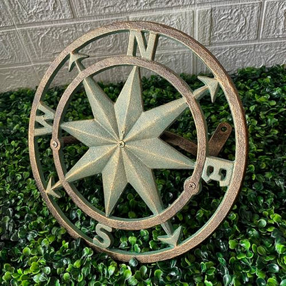 Verdigris Green Finish Cast Iron Nautical Compass Rose Wall Mounted Decorative Hanging Garden Hose Hanger - Hose Holder Organizer for Outdoor Spaces - 12 Inches in Diameter | Nautical Round Face, Holds Approximately 75 Feet, 5.5 Inch Deep, Bolts and Ancho