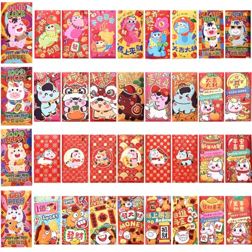 Red Envelopes,36pcs Lucky Money Envelopes Red Money Pocket Hong Bao Gift Envelope for New Year 2026 Spring Festival Wedding Kids Birthday Graduation Party