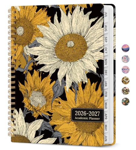 Planner 2026–2027, Academic Monthly Weekly Spiral Calendar, July 2026 – June 2027, Hardcover Agenda Notebook with Tabs, 6.3" x 8.5", Perfect for Students, Teachers, School & Daily Planning - Nocturne Sunflowers - color: G-Nocturne Sunflowers, size: (6.3"x