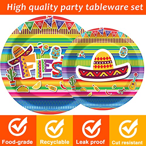 96 Pieces Fiesta Party Decorations Mexican Plates Tableware Set for De Mayo Party Decorations Supplies Mexican Themed Paper Dessert Plates Napkins Forks for 24 Guests Birthday Party Favors - style: Mexican Fiesta