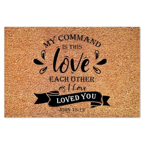 My Command is This Love Each Other As I Have Loved You Coir Door Mat Doormat Family Phrase Funny Weather Resistant Non Slip Mat for Front Door High Traffic Areas 24x36in - color: Style, size: 3' x 2' (Rectangular)