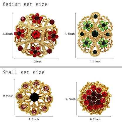 24 Pcs Rhinestone Crystal Flower Brooches Set Bulk, Mixed Color Gold Tone Floral Pins for Women DIY Wedding Bouquet, Hijab Scarf Lapel Sweater Cardigan Dress Hat Bag Coat