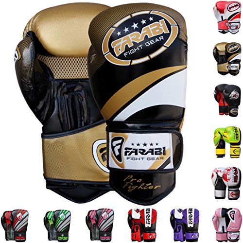 Farabi Pro Fighter Boxing Gloves Sparring Gym Bag Punching Focus Pad Mitts - color: Golden, size: 10Oz
