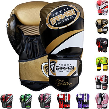 Farabi Pro Fighter Boxing Gloves Sparring Gym Bag Punching Focus Pad Mitts - color: Golden, size: 16Oz