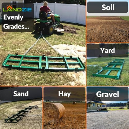 The Original 8FT Drag Harrow Driveway Grader, 64 LB Heavy Duty Tow Behind Lawn and Landscape Rake, Gravel Driveway Drag, Power Rake , Lawn Leveler - style: 8' Level