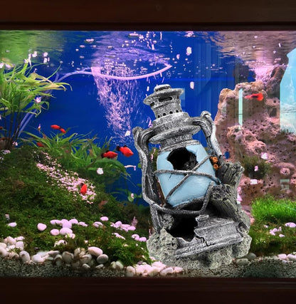 Saim Aquarium Ornament Realistic Hollow Hole Kerosenes Lamp Fish Tank Decoration for Betta Goldfish, Cichlid, Shrimp Breeding, Pleco Cave Natural Aquarium Decor