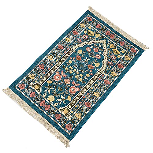 Ragyzity Muslim Prayer Rug, Travel Prayer Mat, Portable Foldable Islamic Rug, Thin Woven Polyester Praying Mat for Men Women, 110x70cm (Blue)