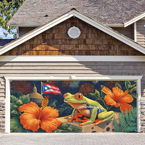 6 * 13ft Vibrant Puerto Rico Garage Door Banner, Tropical Island Scenery Decoration Flag, Vintage Castle Photo Prop Background, National Pride Garage Door Cover for Outdoor Party Festive Scene Decor - color: Puerto Rico#3, size: 6*13 ft