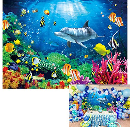 7x5ft Ocean Dolphins Backdrop Under the Sea Whale Backdrop | Summer Under the Sea Banner for Kids Aquarium Corals Tropical Fish Background Underwate Baby Shower Backdrops for Photoshoot