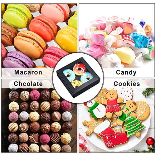 Zonon 30 Pcs Kraft Paper Boxes with Window 4.13 x 4.13 x 1.18 Inch Candy Packaging, Small Gift Boxes, Soap holder, Mini Treat Packaging for Bakery Chocolate Jewelry Display (Black) - color: Black