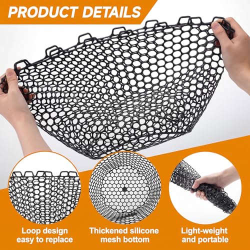 2Pcs Rubber Fishing Net Replacement Netting Without Handle Fly Fish Landing Nets Bag Foldable Trout Net Rubber Mesh for Freshwater Saltwater - color: Black