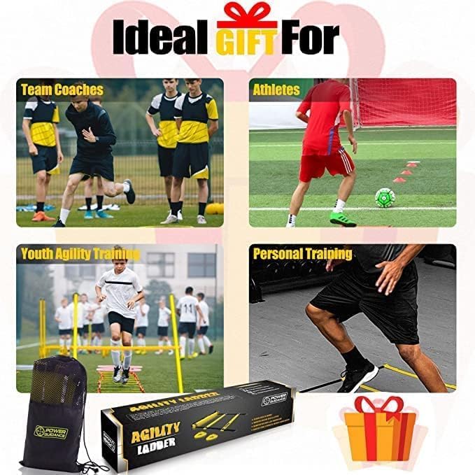 POWER GUIDANCE Agility Ladder (20 Feet) with Cones for Speed Agility Training & Quick Footwork Exercise - Soccer & Football Training Equipment for Adults, Youth & Kids - color: Yellow