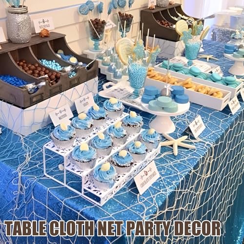Fish Net Decorations for Party, 2mm Natural Cotton Hawaiian Party Fish Net Decorative, Nautical Themed Cotton Fishnet Room Under The Sea Ocean Beach Party Decor (3)