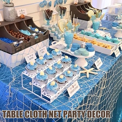 Fish Net Decorations for Party, 2mm Natural Cotton Hawaiian Party Fish Net Decorative, Nautical Themed Cotton Fishnet Room Under The Sea Ocean Beach Party Decor (3)