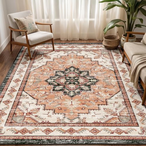 Area Rugs 5x7 Washable Non-Slip Boho Rug for Living Room, Orange - color: Orange, size: 5' x 7' (Rectangular)