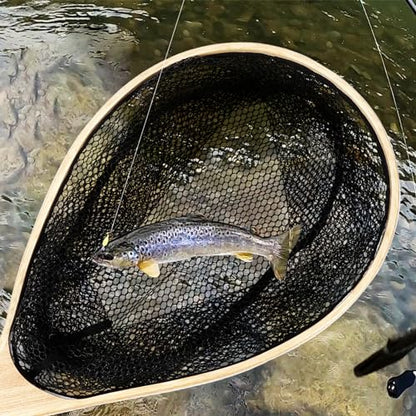 Fly Fishing Net, Soft Mesh Trout with Handle, Catch and Release Landing for Freshwater, Saltwater, Gift for Anglers & Fly Fishing Enthusiasts - style: Black Curved Handle