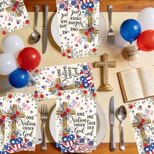 Rakuto 4th of July Patriotic Napkins Decorations, 100PCS Fourth of July Paper Napkins Party Decoration, Red White Blue Star Napkin for Memorial Day Election Day Independence Day Decor - style: 4th of July