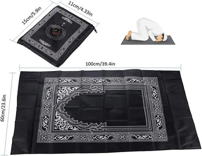 Prayer Rug Polyester Portable Braided Mats Simply Print with Compass in Pouch Travel Home Mat Blanket 100x60cm