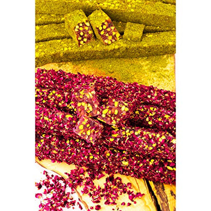 Cerez Pazari Turkish Delight Pistachio and Hazelnut with Fantastic Rose & Pomegranate Flavour Experience in Luxury Large Gift Box 500g | Assorted Gourmet, Sweet Vegan Traditional Lokum (16-20 Pcs) - size: 17 ounces