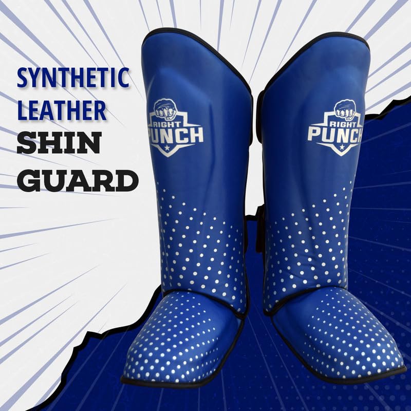 Shin Guards Kickboxing Leg Pads with Instep Protection, Muay Thai MMA Martial Arts Kicking Sparring Training Gear - color: Blue & Silver, size: Large