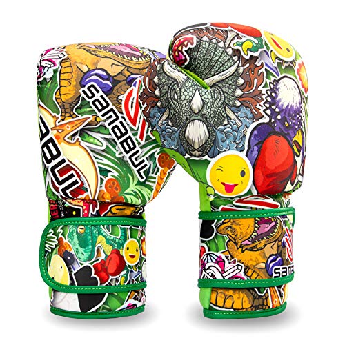 Sticker Bomb Adult Boxing Gloves - color: Dino Jungle, size: 14 OZ