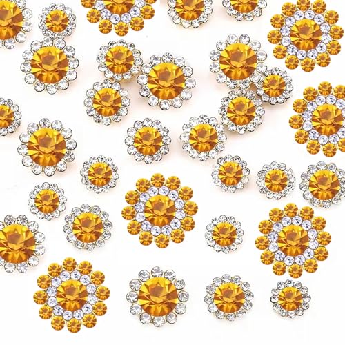 100pcs Sew on Rhinestones Crystal Glass Gems Gold Claw Sunflower Mixed 8mm 10mm 12mm 14mm Gemstones Jewels Crafts for Sewing Dress Clothes Shoes Wedding Decoration(17 Gold Yellow) - color: 17 Gold Yellow