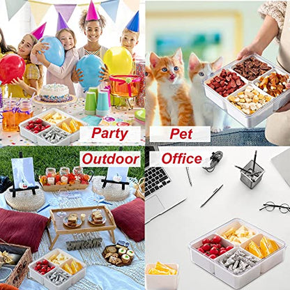MANO Serving Tray for Party Divided Veggie Tray with Lid Sealed Sectioned Fruit Snack Serving box Vegetable Storage with 4 Compartments Snackle Box Charcuterie Container Fridge Organizer