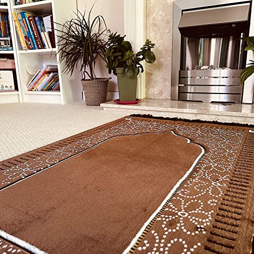Mihrab Patterned Original Luxury Velvet Prayer Mat/Rug- 750g Weight | Made in Turkey (Coffee) - color: Coffee