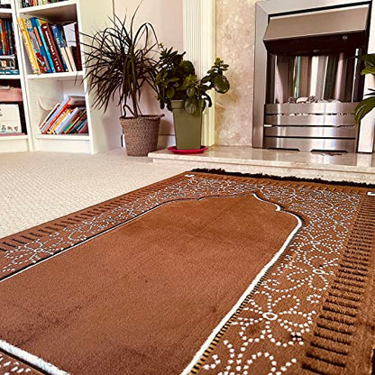 Mihrab Patterned Original Luxury Velvet Prayer Mat/Rug- 750g Weight | Made in Turkey (Coffee) - color: Coffee