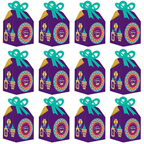 Big Dot of Happiness Happy Diwali - Square Favor Gift Boxes - Festival of Lights Party Bow Boxes - Set of 12