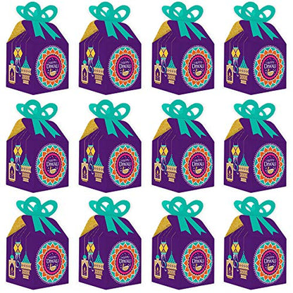 Big Dot of Happiness Happy Diwali - Square Favor Gift Boxes - Festival of Lights Party Bow Boxes - Set of 12