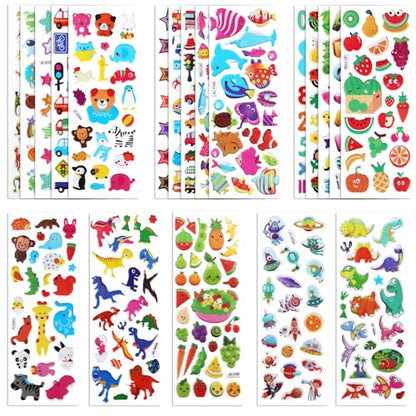 20 Sheets Puffy 3D Stickers for Kids & Toddlers, Variety Adhesive Sticker | Includes Animals Numbers Letters Fruits for Scrapbooking Journal Water Bottle DIY Craft (Boy Style) - style: Boy Style