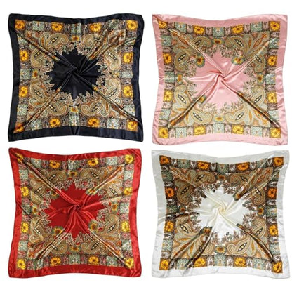 AKTVSHOW Head Scarf for Women Like Silk Square Hair Scarves, Scarf Bandanas for Women 35 Inches - color: Black/Red/Pink/Beige