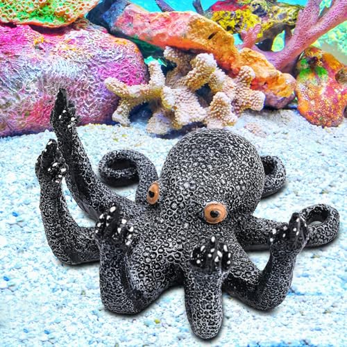 Octopus Aquarium Ornaments Decoration, Black Resin Artificial Sea Life,Suitable for Various Fish Tanks - color: Black Octopus