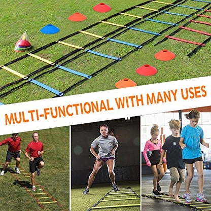 Speed Ladder Kit 19Ft Flat Agility Trainer with 10 Disc Cones for Football Soccer Training Speed Ladders, Athletic Equipment for Sports Fitness