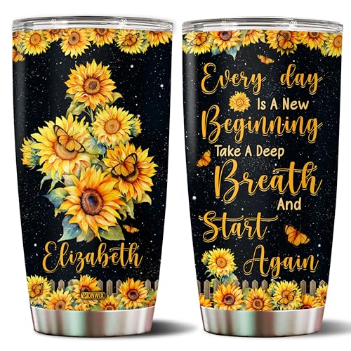 Personalized Inspirational Gifts for Women 20oz Stainless Steel Insulated Sunflower Coffee Cup Travel Mug Tumbler with Lid Gift for Mom Wife Daughter Christmas Birthday Mother's Day Valentine - color: Sunflower