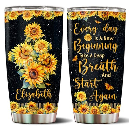 Personalized Inspirational Gifts for Women 20oz Stainless Steel Insulated Sunflower Coffee Cup Travel Mug Tumbler with Lid Gift for Mom Wife Daughter Christmas Birthday Mother's Day Valentine - color: Sunflower