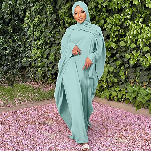 ODIZLI Prayer Abaya Dubai Nida Muslim Hijab Dress Women Jilbab Kaftan Robe Long Khimar Islam Clothes Batwing Sleeve - color: Light Green (With Hijab)