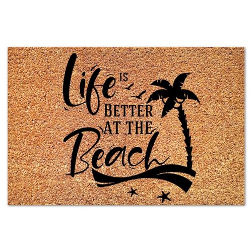 Life is Better at The Beach Coir Doormat Lettering Quotes Doormats Farmhouse Thick Durable Non Slip Mat for Front Porch Entrance Home Entryway 16x24in - color: Style-17, size: 2' x 1'4" (Rectangular)