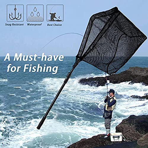 SANLIKE Collapsible Telescopic Fishing Net Rubber Coated Salt/Freshwater | Rubber coated net, fiberglass pole, non-slip rubber handle, various telescopic sizes, one-click storage - color: Black, size: Medium
