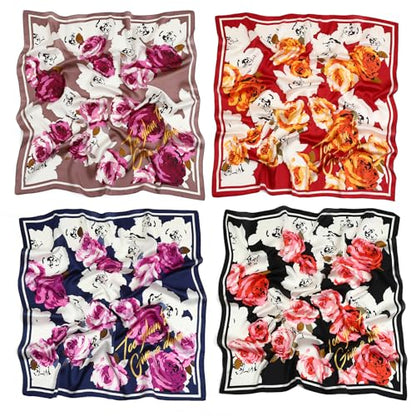 STARWHISPER 27" Square Head Scarf for Women Silk Feeling Satin Scarf Women Fashion Silk Scarf for Wrapping Hair - color: Peony4