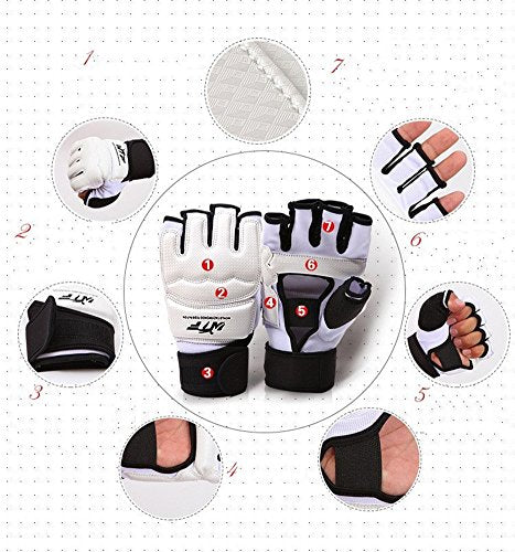Men Kids Taekwondo Gloves Punch Bag Boxing Martial Arts MMA Sparring Grappling Muay Thai Training PU Leather Wrist Wraps Gloves - color: White, size: Large