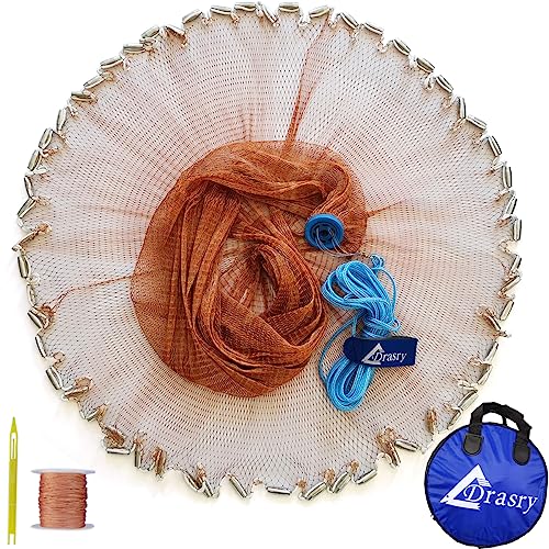 Saltwater American Fishing Cast Net 3/8inch Mesh Size for Bait Shrimp Trap Fish Heavy Duty Sinkers Throw Net 3FT/4FT/5FT/6FT/7FT/8FT/9FT/10FT Radius - color: yellow, size: 6FT Radius, style: Zinc-iron--tire Lines -3/8" Mesh 1lb/Ft