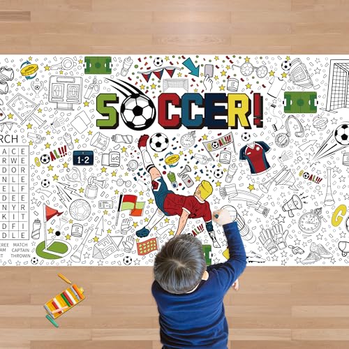 OHOME Soccer Giant Coloring Poster/Tablecloth - Soccer Themed Party Decorations - 30 x 72 Inches 2026 World Game Cup Merchandise Jumbo Coloring Banner Kids Gifts Crafts Activities Party Favors - style: Soccer