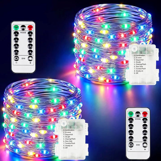 2 Pack 100 LED Fairy Lights Battery Operated with Remote, 33 FT Multicolor - color: Multicolor, size: 2PK（100LED with Remote）