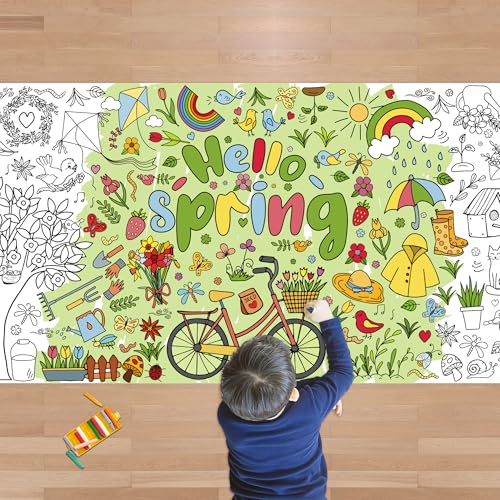 OHOME Spring Giant Coloring Poster/Tablecloth - Spring Decorations for Home-30 x 72 Inches Jumbo Coloring Banner Kids Crafts Activities Decor Party Supplies - style: Spring
