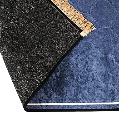 Muslim Prayer Rug Islamic Mat for Muslim Prayers Great Ramadan Gift for Muslim Men Women Portable Prayer Mat Rug Turkish Pocket Praying Rug Thick Large Padded Sajadah Muslim Prayer Rug Velvet Carpet - color: Blue