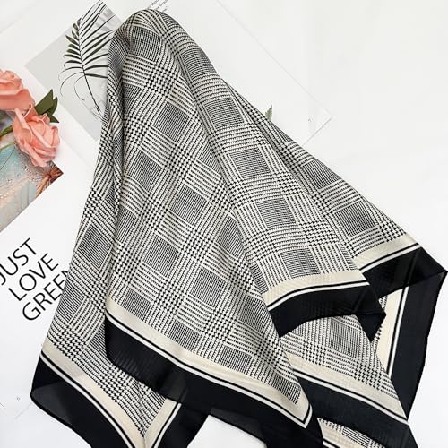 FONYVE Silk Feeling Scarf Medium Square Satin Head Scarf for Women 27.5 × 27.5 inches - color: 04 Houndstooth