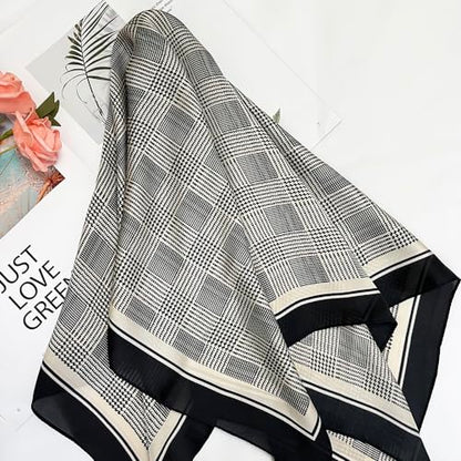 FONYVE Silk Feeling Scarf Medium Square Satin Head Scarf for Women 27.5 × 27.5 inches - color: 04 Houndstooth